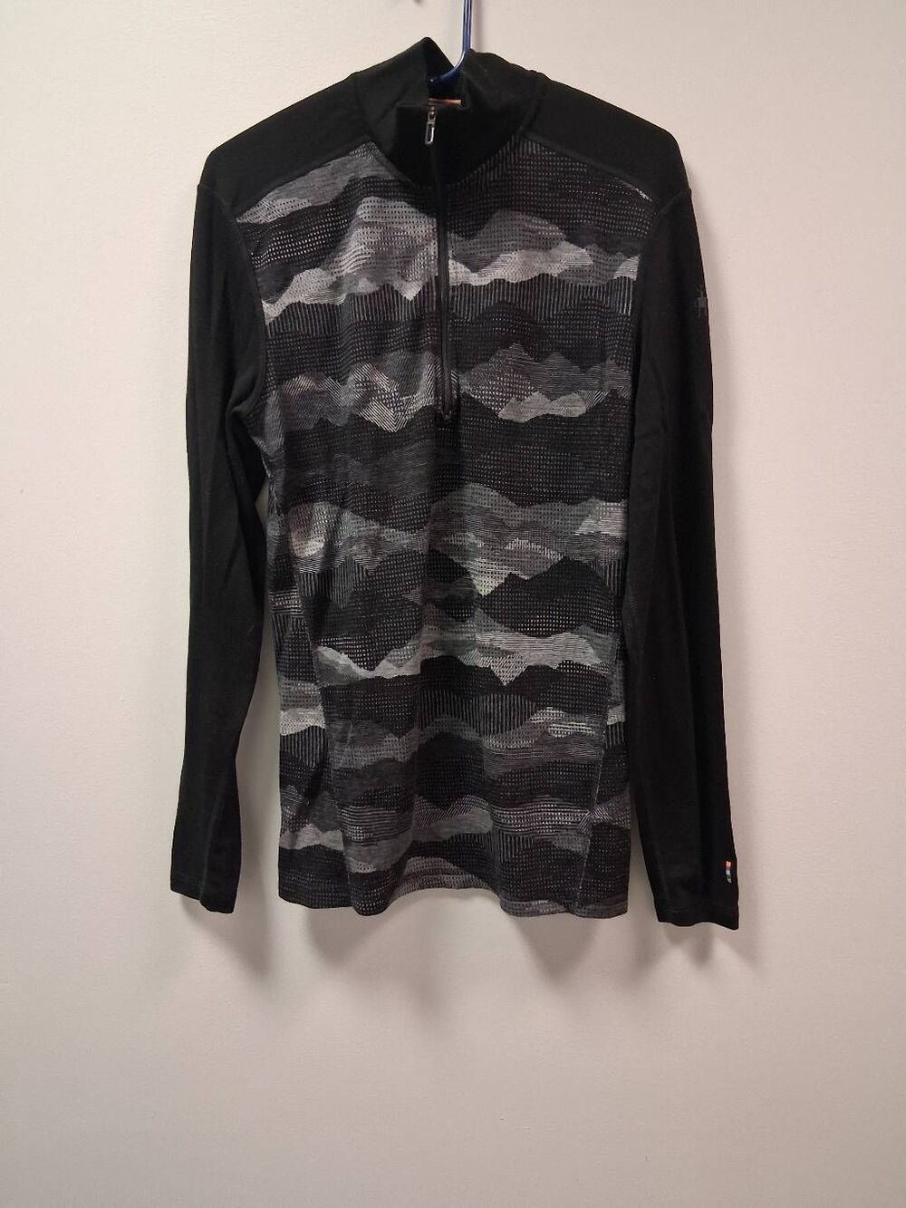 Smartwool mens large 250 merino baselayer 1/2 zip sweater gray black midweight